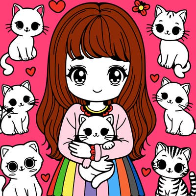 cute girl with her cats