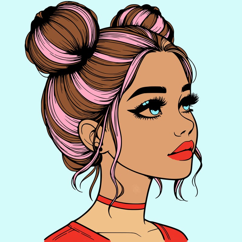realistic girl with buns on the top of her head