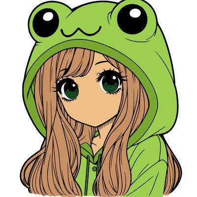 a pretty girl wearing a frog hoodie portrait with long hair
