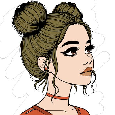realistic girl with buns on the top of her head