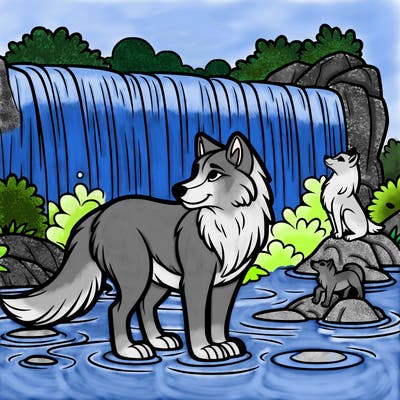 waterfall wolf