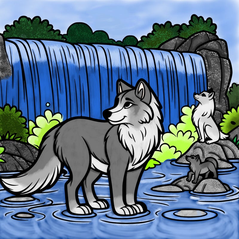 waterfall wolf