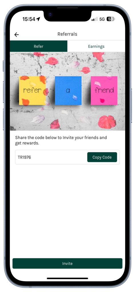 Taxiapp UK: London Black Cab - Taxiapp UK referral screen featuring a refer a friend graphic, a unique referral code, and an invite button to earn rewards.