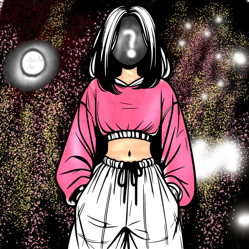 realistic girl faceless with baggy pants and a crop top