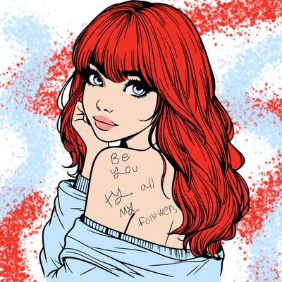 realistic girl with bangs looking over her shoulder