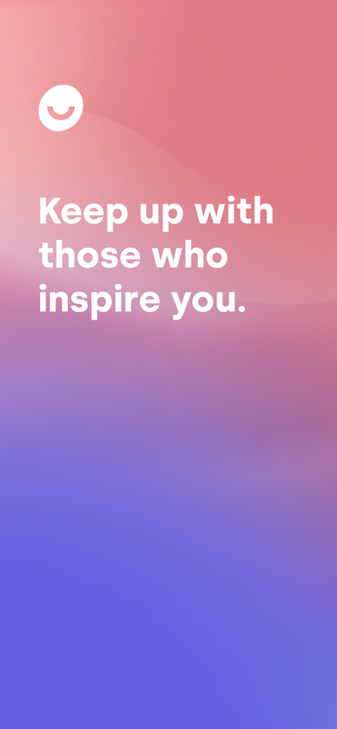 Herohero app splash screen with a pink and purple gradient background and the text Keep up with those who inspire you