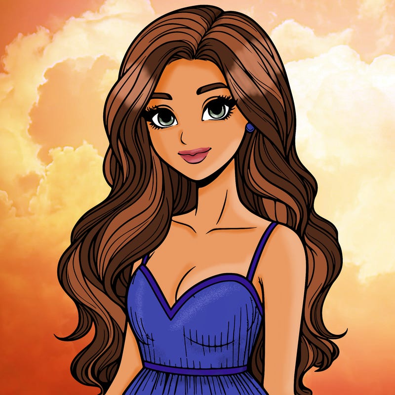 realistic woman with long hair and dress