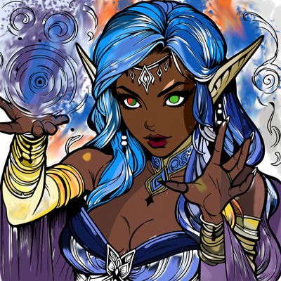 realistic scary beautiful elf sorceress casting spell