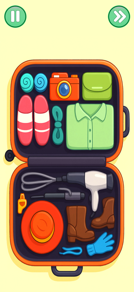 SatisPuzzle: Perfect Tidy Ocd - A perfectly organized suitcase with neatly packed travel items in a cozy puzzle game.