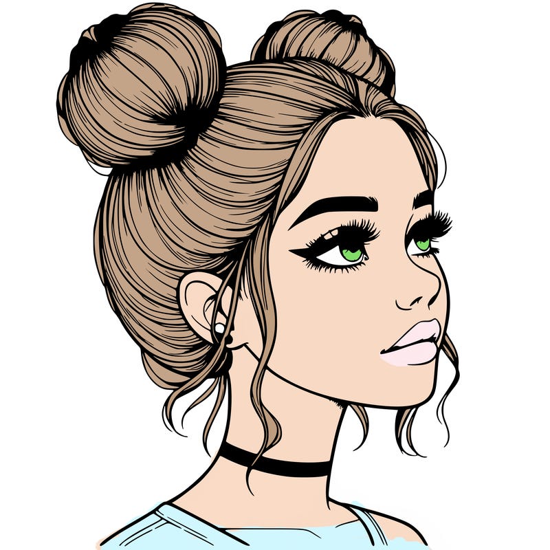 realistic girl with buns on the top of her head