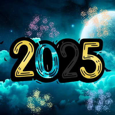 one line scrawled numbers sketch design “2025”