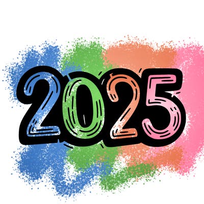 one line scrawled numbers sketch design “2025”