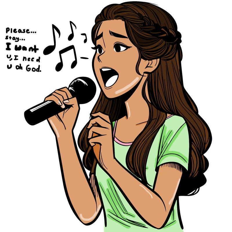 a teenage girl singing realistic