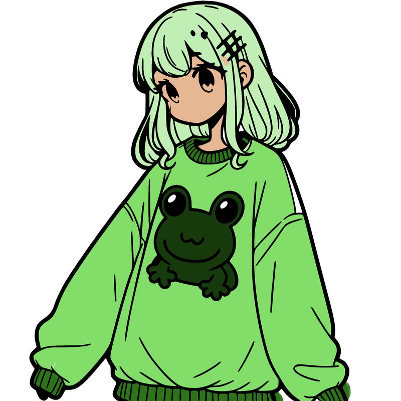 girl wearing frogging sweatshirt