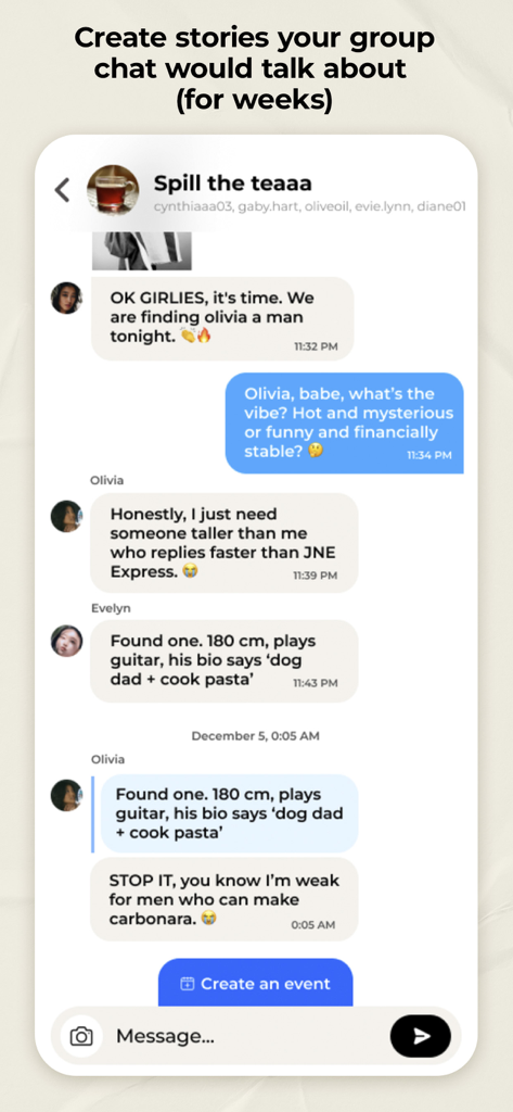 fridaysocialapp - A group chat interface in the Friday Social app where friends collaborate to find a dating match for their friend