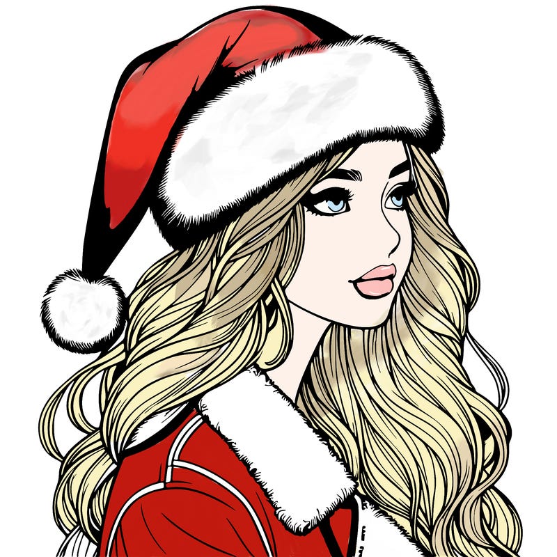 realistic girl in santa hat