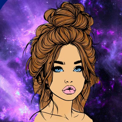 realistic girl with a messy bun and she has lips