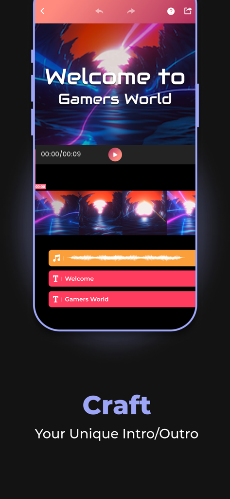 Intro Maker for YouTube Studio - Intro Maker app interface for editing a gaming video intro