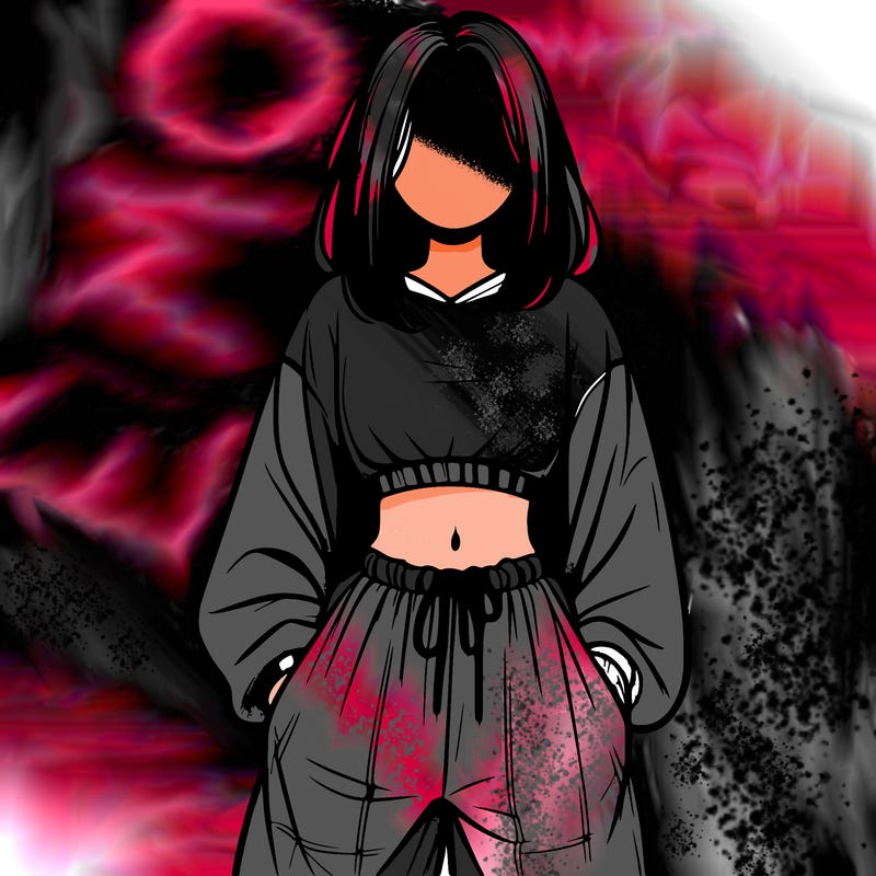 realistic girl faceless with baggy pants and a crop top