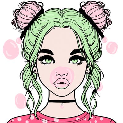 realistic girl with two buns in hair and lips