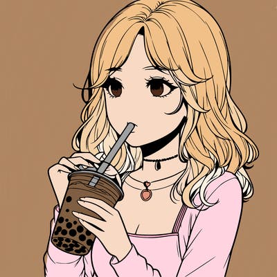 realistic girl drinking boba tea