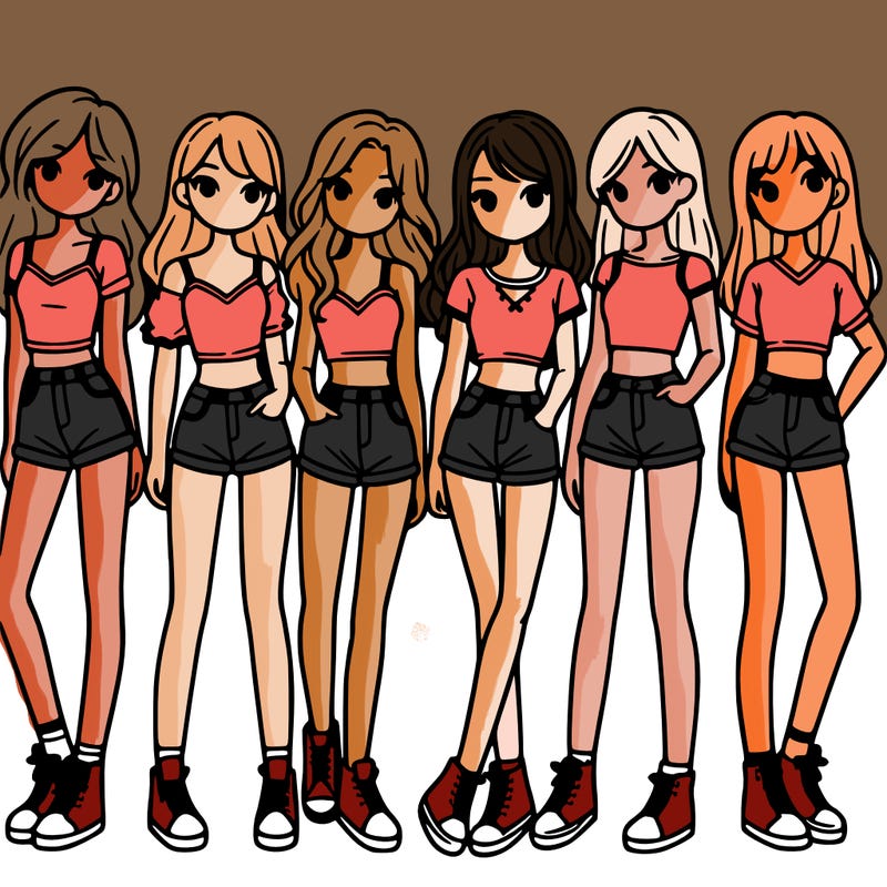 a group of girls wearing crop tops and shorts