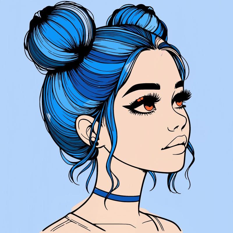 realistic girl with buns on the top of her head