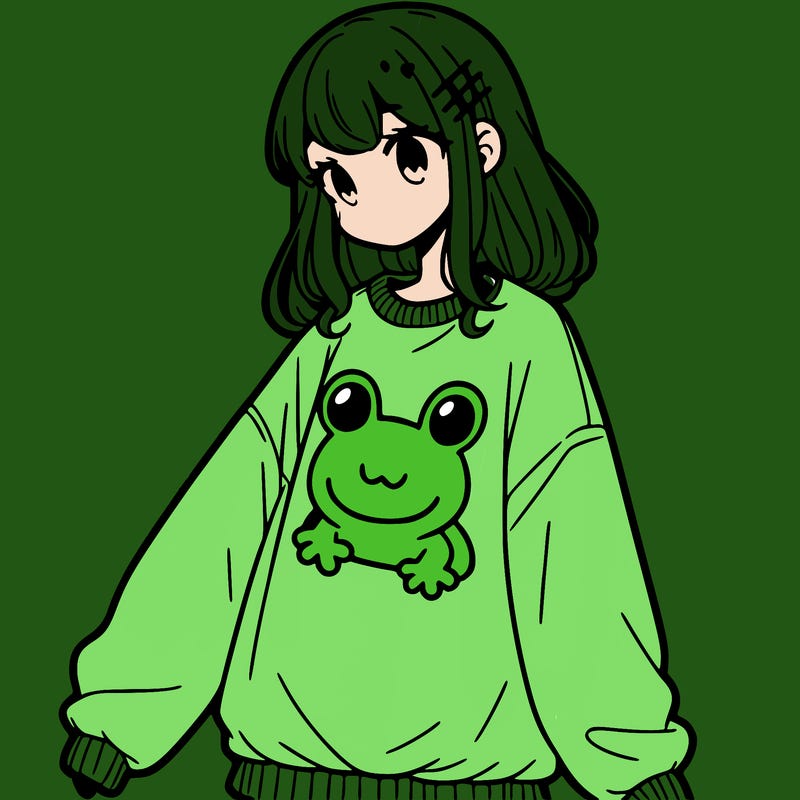 girl wearing frogging sweatshirt