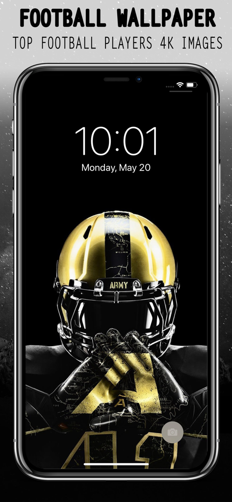 American Football Wallpaper 4K - Smartphone lock screen featuring a high-definition 4K American football wallpaper with a golden Army helmet