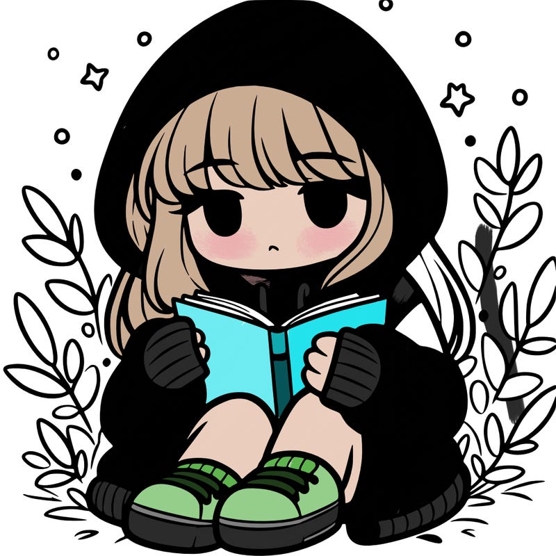 girl in oversized hoodie reading a book