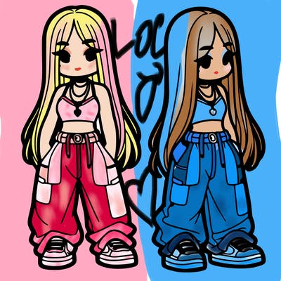 girl in baggy pants crop top and long hair