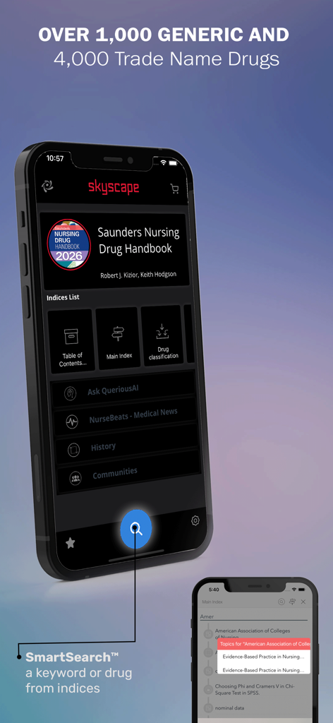 Saunders Nursing Drug Handbook - Saunders Nursing Drug Handbook app home screen showing smart search feature for generic and trade name drugs
