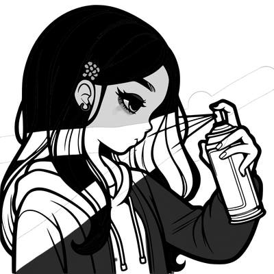 a realistic girl spray painting