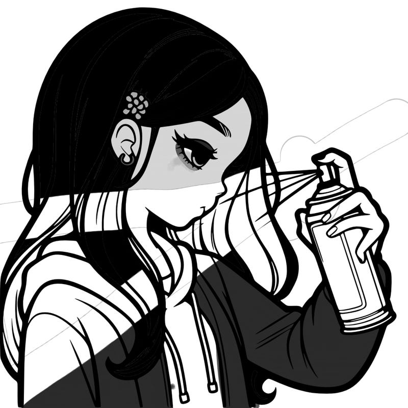 a realistic girl spray painting