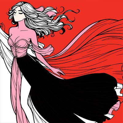 realistic woman in dress flowing the the wind