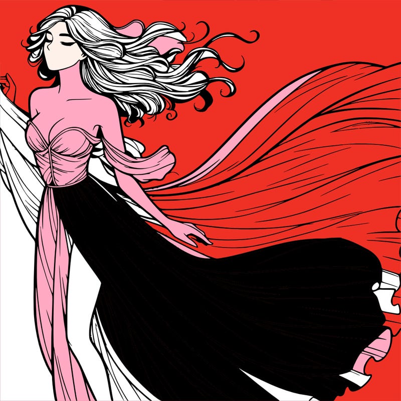 realistic woman in dress flowing the the wind