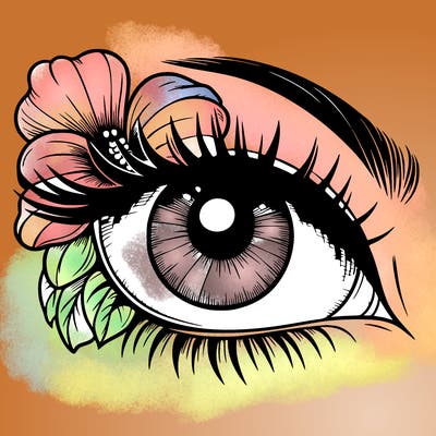 realistic eye with flower