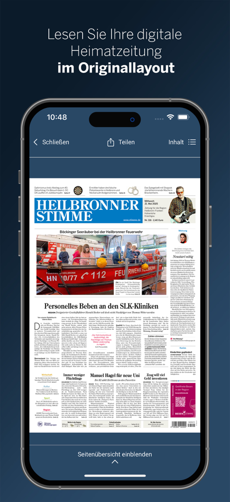 Smartphone displaying the Heilbronner Stimme newspaper in its original digital layout