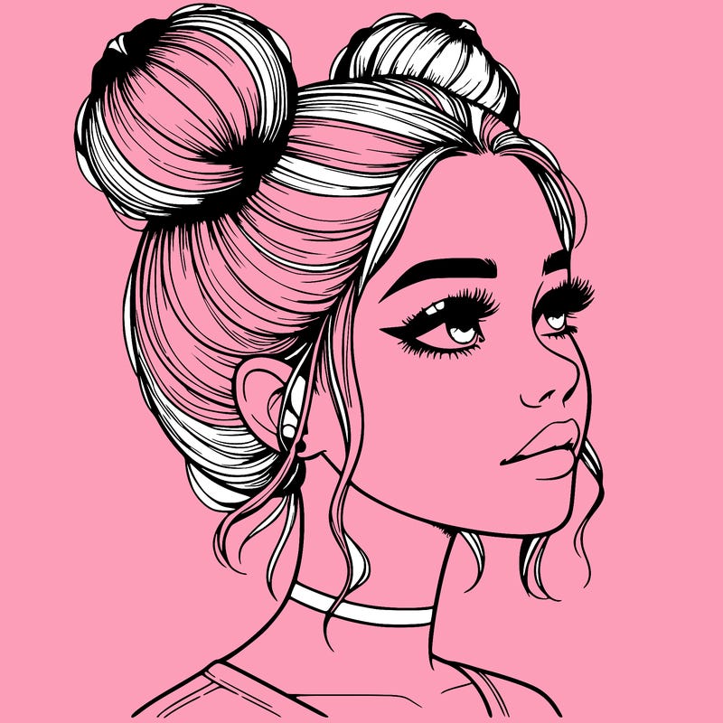 realistic girl with buns on the top of her head