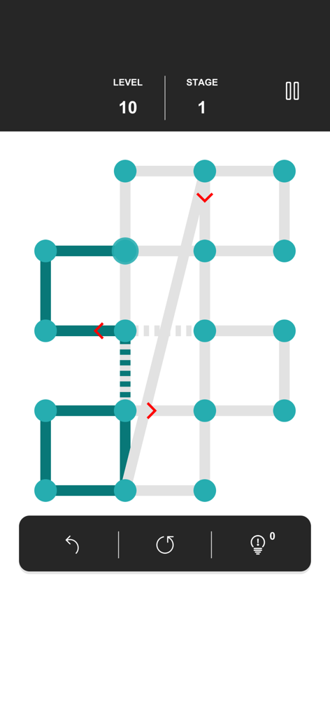 One Line - Offline Games - Gameplay of One Line logic puzzle showing a grid of dots and connecting teal lines.