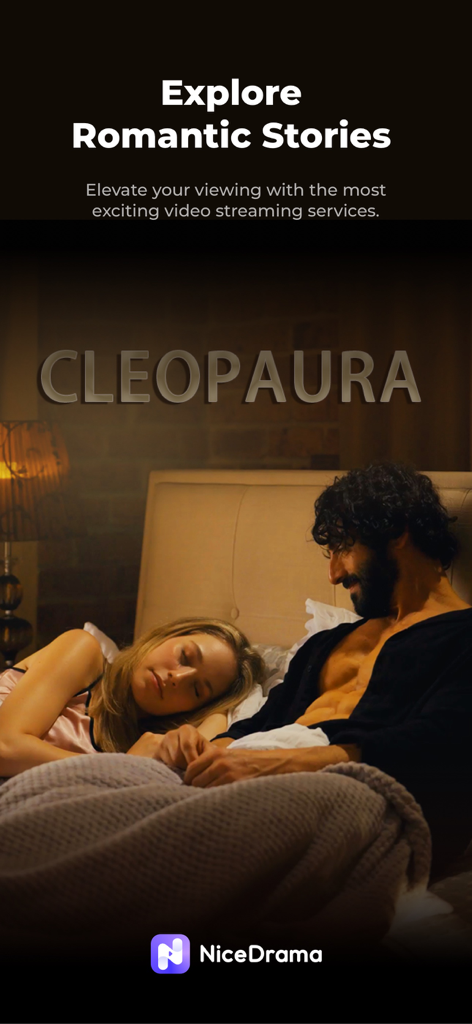 NiceDrama - Interfaccia dell'app NiceDrama con una scena di dramma romantico intitolata Cleopaura
