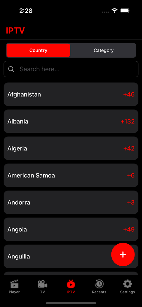 Movies Box: Movies & TV Show - Movies Box 앱에서 국가별로 정렬된 IPTV 채널 목록