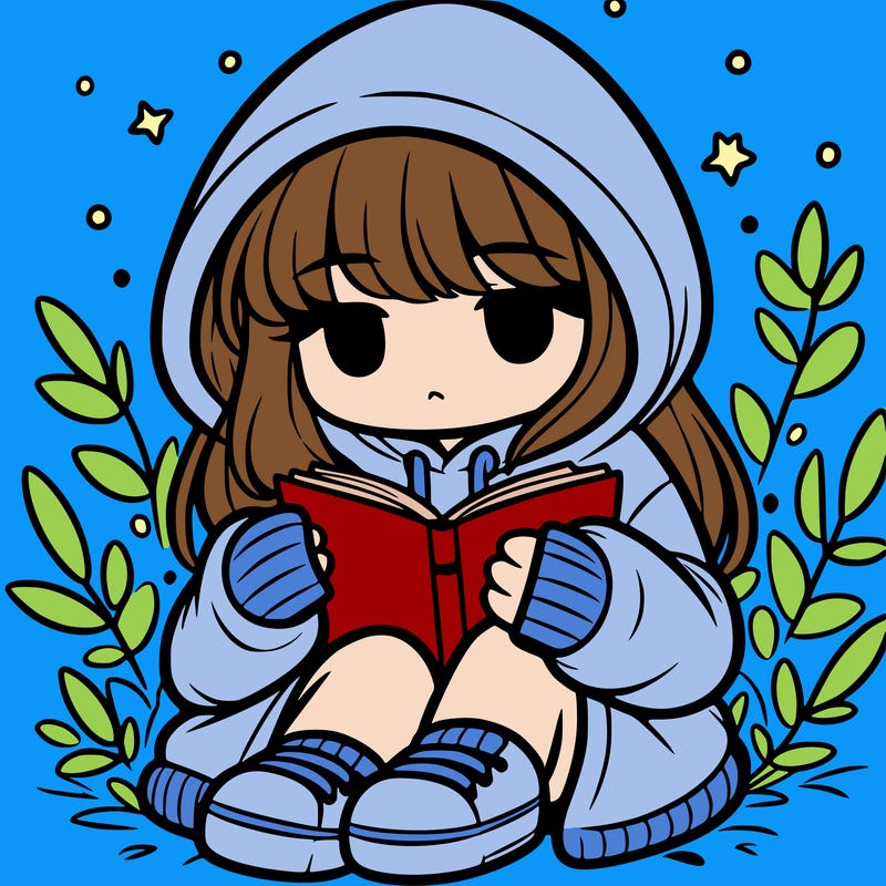 girl in oversized hoodie reading a book