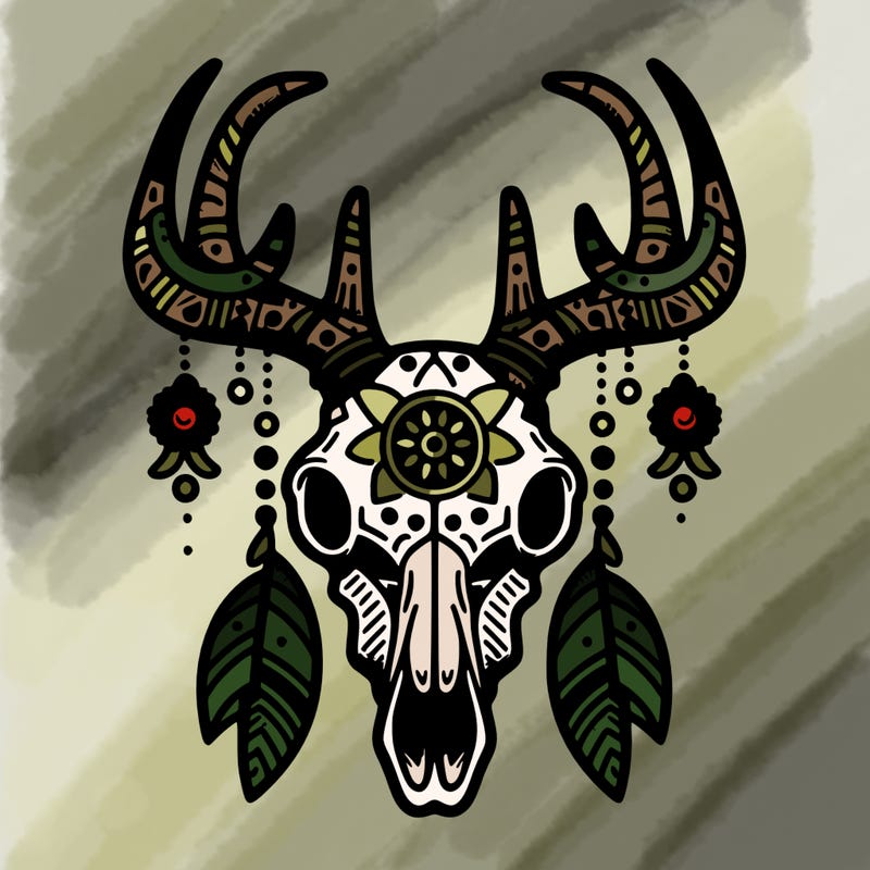 deer skull with indian culture design