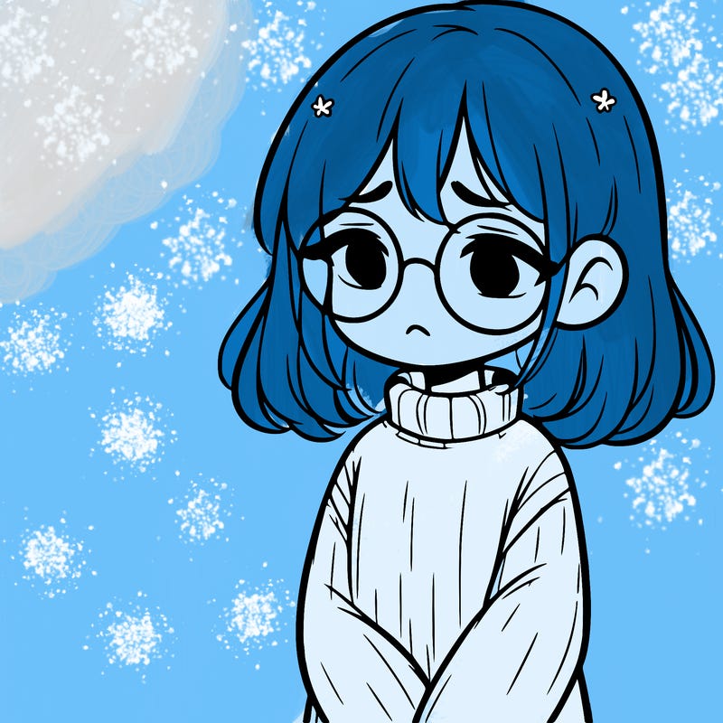 sad girl with glasses in a sweater