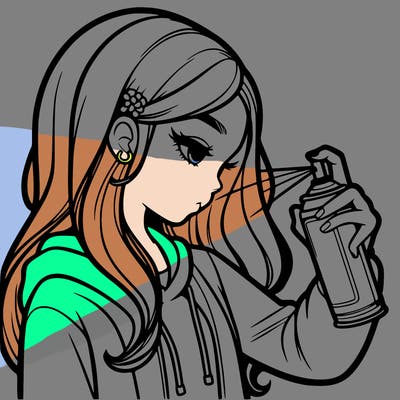 a realistic girl spray painting