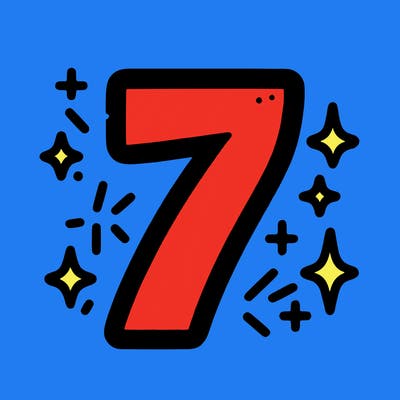 number 7 with sparkles around