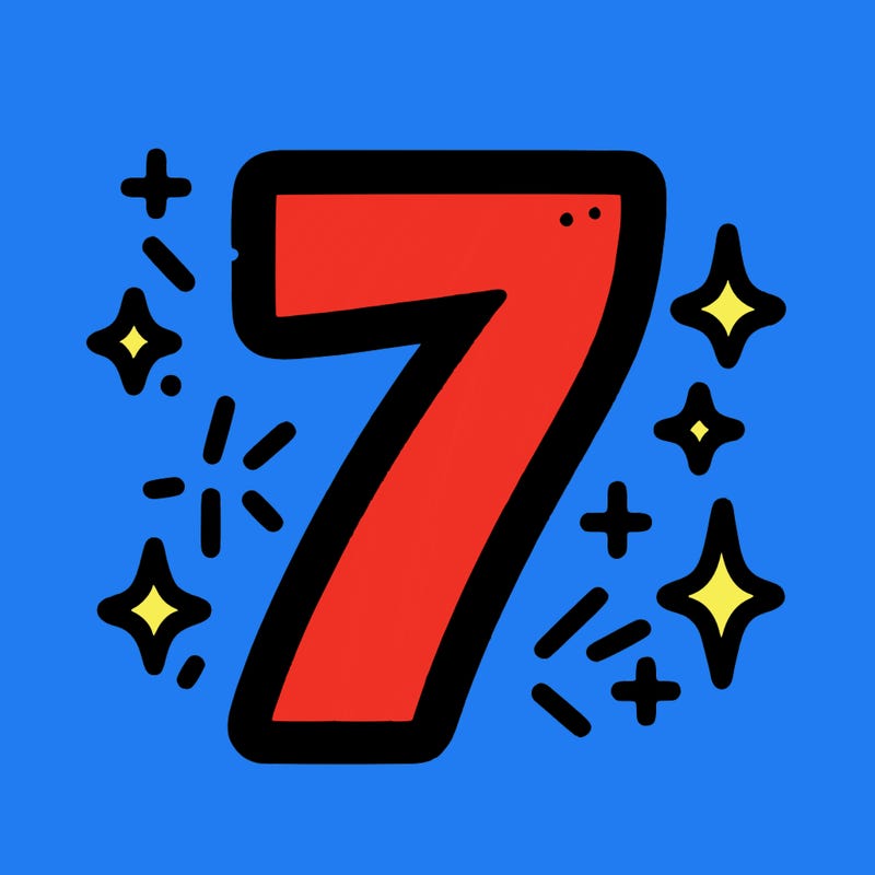 number 7 with sparkles around