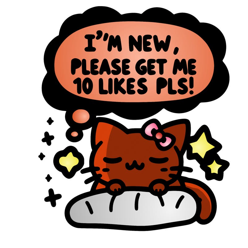 kitty taking a nap dream talking and saying "i'm new, please get me at least 10 likes pls!!"