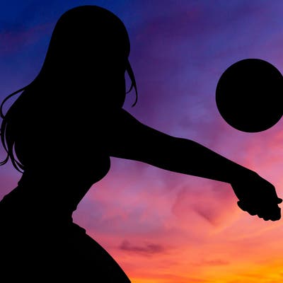 realistic teenage girl playing volleyball
